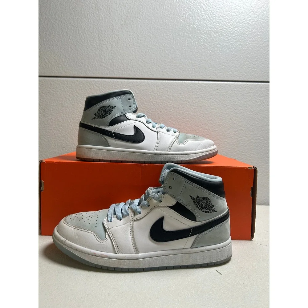 Air Jordan 1 Mid SE Ice Blue Black White 8m #2790